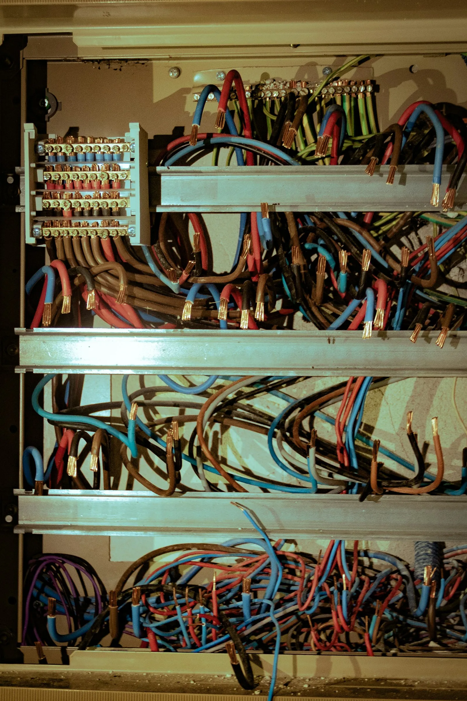 Panel distribusi kos-kosan baru dengan MCB berlabel per kamar di sebuah kos 12 kamar